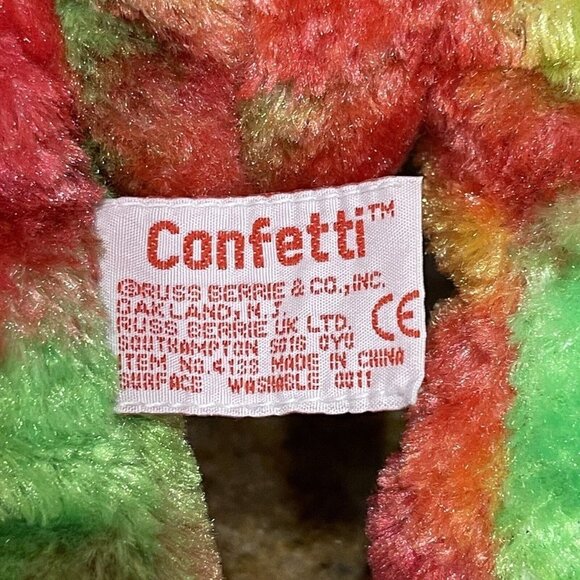 Russ Confetti Teddy Bear Plush Toy Animal 10" Rainbow Splash Tie Dye Ribbon - Picture 6 of 8
